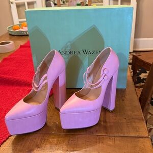 Andrea Wazen Pink 38/8 Double Jeu Mary Jane Platform Pumps